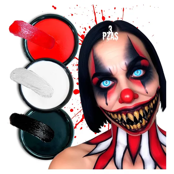 Maquillaje Blanco Negro Rojo Pintacarita Catrina Payaso 3pza