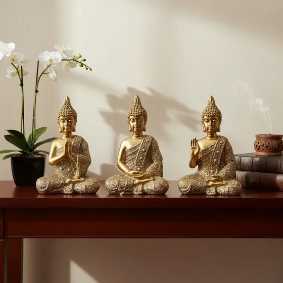 Trio De Buda 7cm  Dourado Decoração Enfeite