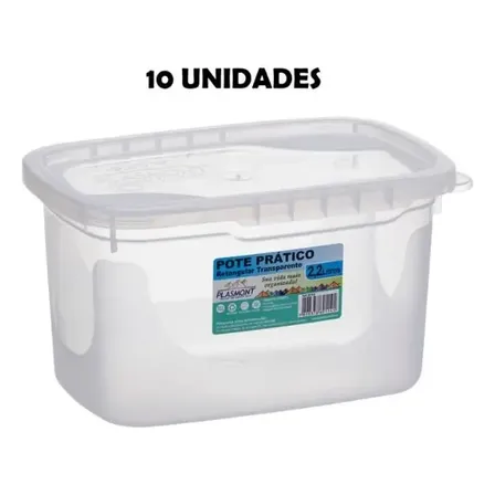 Kit Com 10 Potes Plásticos Transparentes De 2.2 L Para Mantimentos E Marmitas Transparente