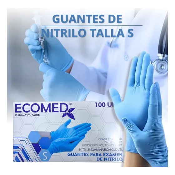 Guantes Ecomed Nitrilo Azul Talla S - Caja 50 Pares