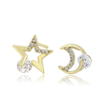 Aretes Oro 14k Lam Estrella Luna Swarovski Eclipse Broquel Aretes Oro 14k Lam Estrella Luna Swarovski Eclipse Broquel