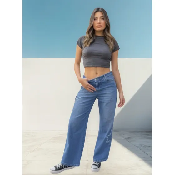 Brish Jeans Baggy Jean Con Parches Estrella De Mujer