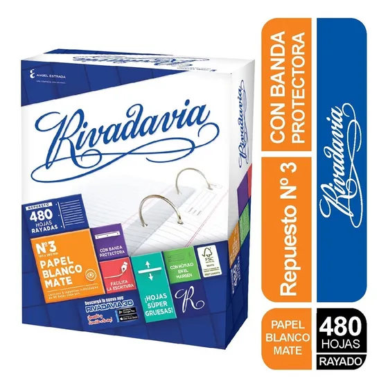 Repuesto Numero 3 Rayado 480 Hojas Rivadavia Blanco Mate