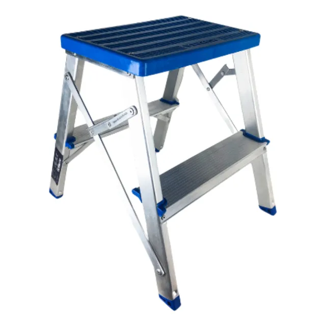 Banqueta Bilateral Prática Alumínio 2 Degraus Alumasa Cor Azul