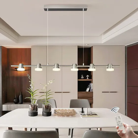 Lámpara Colgante Led Moderna Con 6 Luces Regulables 36w Estructura Chrome