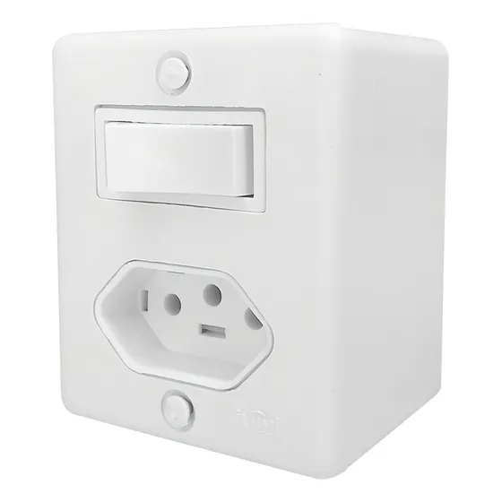 Tomada 10a 2p+t Com Interruptor Paralelo Sobrepor Ilumi Cor Branco