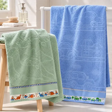Kit 2 Toalha Infantil Menino 100% Algodão 120x68cm C/ Barra Toalha Infantil Azul/verde Personagens