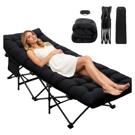 Catre  Plegable Acampar Portátil Campismo Negra Con Colchón Negro