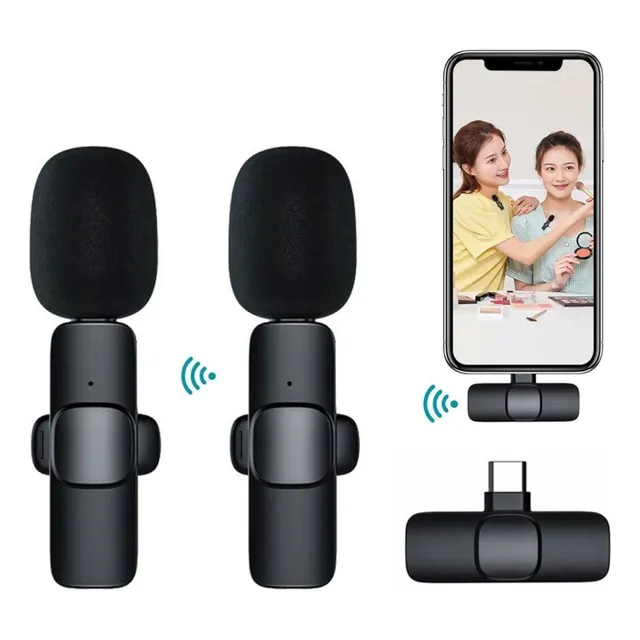 Micrófono inalámbrico de solapa Android USB-c para teléfono celular compacto, color negro