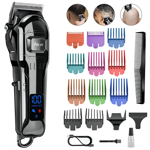 All-in® Máquina para Cortar Cabello Cortadora De Pelo Profesional Inalámbrica Recargable Kit Completo Trimmer Color Negro
