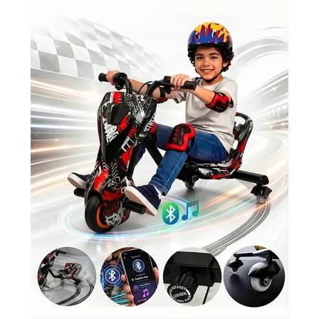 Patinete Eletrico Drift Grande Triciclo Infantil 350w 80kg Chama Vermelha