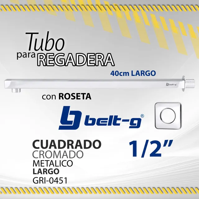 Tubo P/regadera Cromado Cuadrado Largo 1/2  Gri-0451 / 11772