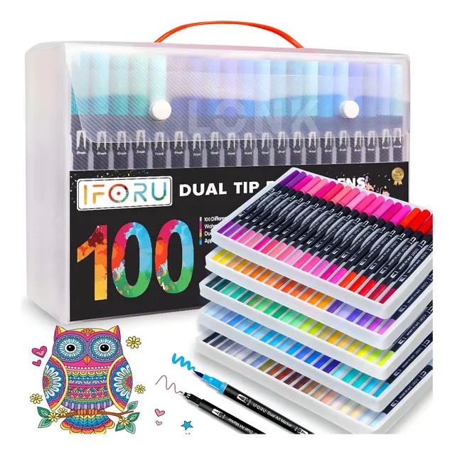 Marcadores 100 Colores Plumones Punta Pincel Doble Punta IFORU