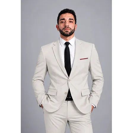 Terno Masculino Microfibra Slim - Corte Italiano Original Creme Paletó 58 / Calça 52