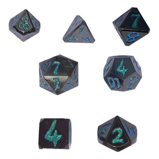 Set Dados Metal X 7 Para Rol Negro Num Azul Verd Escamas #34 Set Dados Metal X 7 Para Rol Negro Num Azul Verd Escamas #34