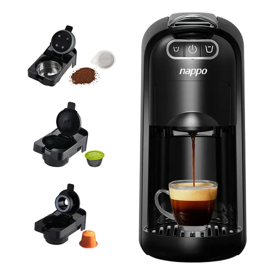 Cafetera Espresso Nappo 3 En 1 P/ Café Molido Y Multicápsula Color Negro