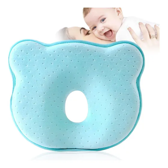 Almohada Para Bebé Cojín Anti-plagiocefalia Cabeza Plana Color Celeste