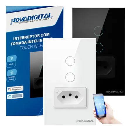 Interruptor Inteligente 2 Botões Wifi Touch Com Tomada Alexa