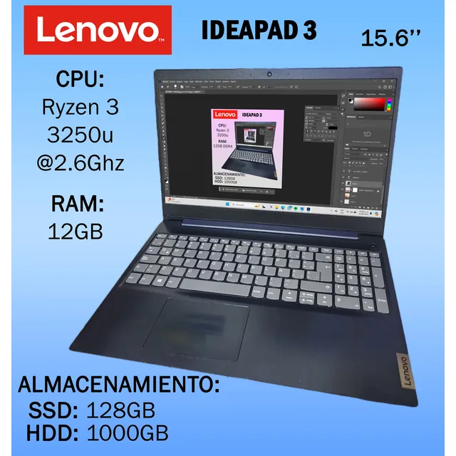 Laptop Ideapad 3 Ryzen 3 8gb Ram 128 Ssd 1tb Hdd 15.6''
