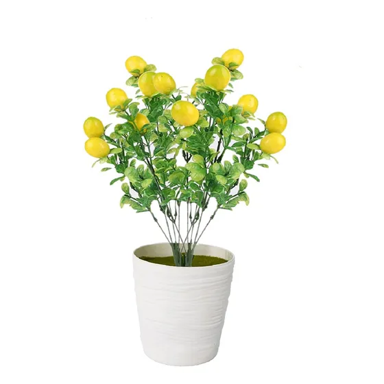 2 Rama Artificial Limon Amarillo Hoja Verd Para Decoracion