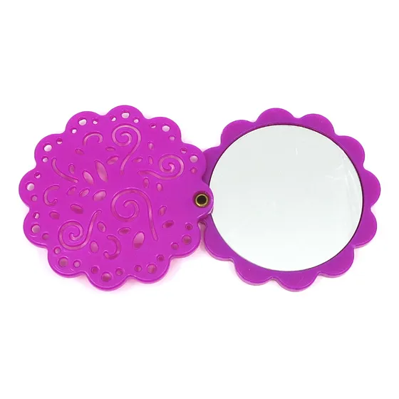 Mini Espelho Bolsa Portátil Não Quebra / Modelo Flor Rosa