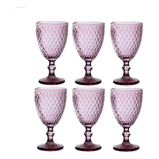 Juego 6 Copas Cristal Color Labrado Vino Agua 330 ml Color Púrpura LEV