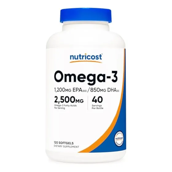 Aceite De Pescado Omega 3 De Nutricost, 2500 Mg, 120 Cápsula