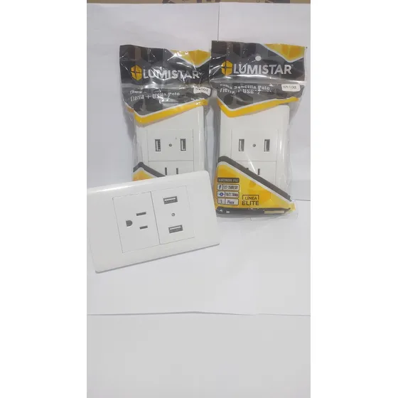 Toma Sencillo C/tierra + Usb Blanco Marca Lumistar