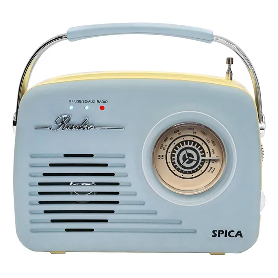 Radio Vintage Parlante Bluetooth Spica Sp-120 Portatil Am/fm Color Celeste