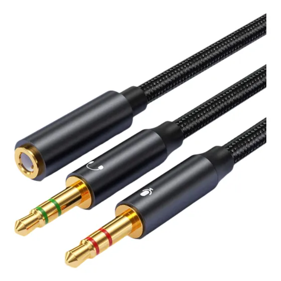 Cable Auxiliar Audio Cable Divisor Adaptador Jack 3.5mm 2 Machos A 1 Hembra 1m Color Negro Gitifo, Compatible Con Pc/laptop/ Tablet/ps4/xbox/auriculares Para Juego