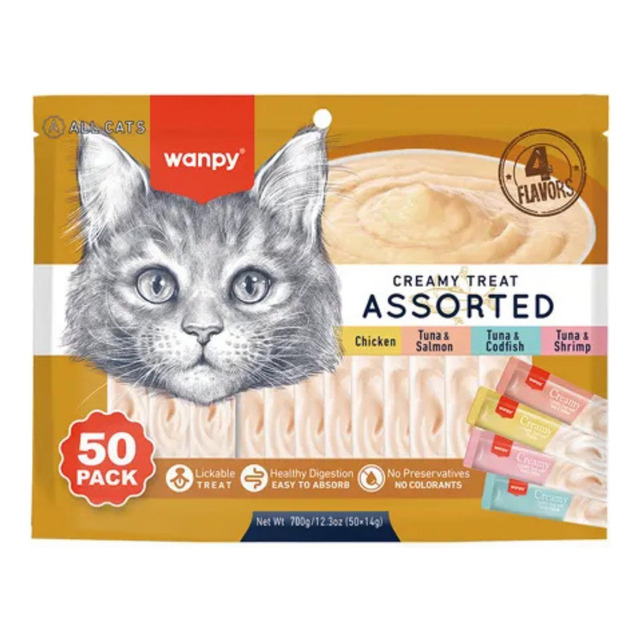 Petisco Gatos Wanpy Truly Creamy Sabores Sortidos Com 50un Petisco Gatos Wanpy Truly Creamy Sabores Sortidos Com 50un