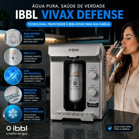 Purificador Água Gelada e Natural IBBL Vivax Defense Com Nanotecnologia 7 Etapas De Filtragem Refrigerado por Compressor Prata