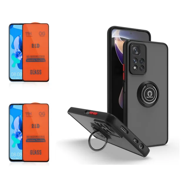 Case Hardness Ring Negro Para Redmi Note 11 Pro Plus + Micas
