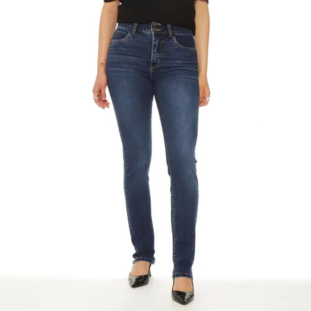 Jeans Mujer Recto Tiro Alto Pretina 2 Botones Push Up