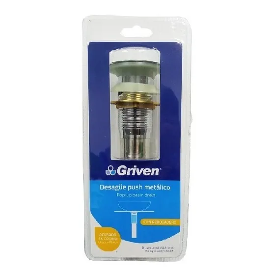 Desague Lavamano Metalico Push Con Rebosadero Griven