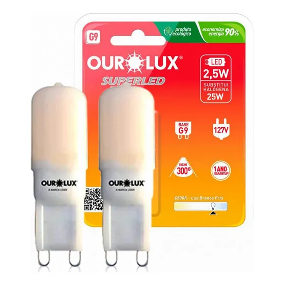 Kit 2 Lâmpadas Led Bipino 2,5w 127v G9 6500k Luz Branca