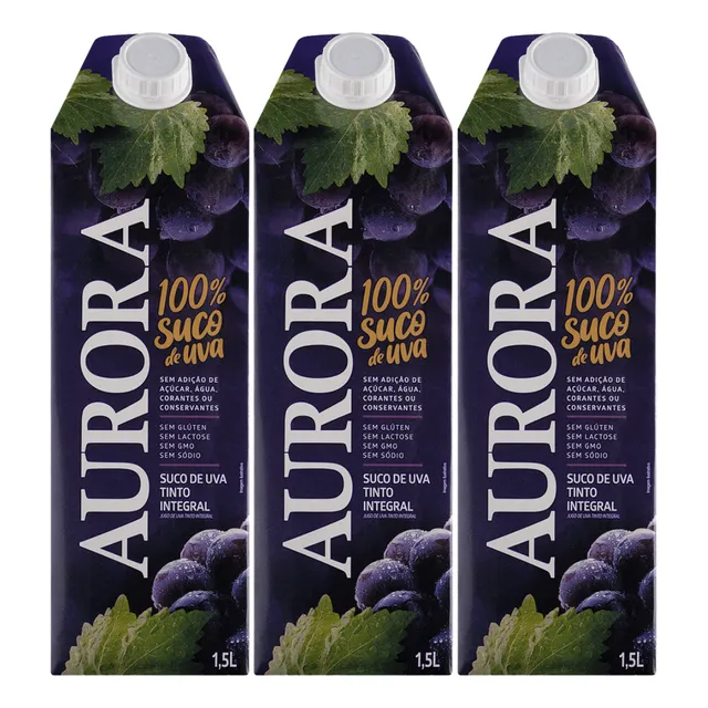Suco De Uva Tinto Integral Aurora Tetra Pak 1,5l Kit 3