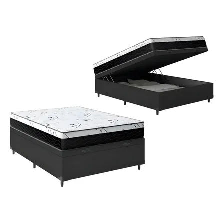 Cama Box Baú Casal 138 Com Colchão Espuma D33 One Face Cor Preto