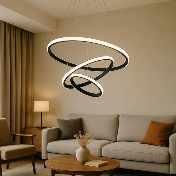 Luminária Led Preta 3 Arcos Pendente Ajustável Teto Moderno