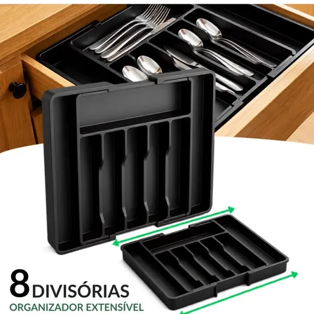 Organizador De Talheres Porta Utensílios Ajustável Expansível Gaveta Cozinha Bandeja Faca Preto Vivatutto