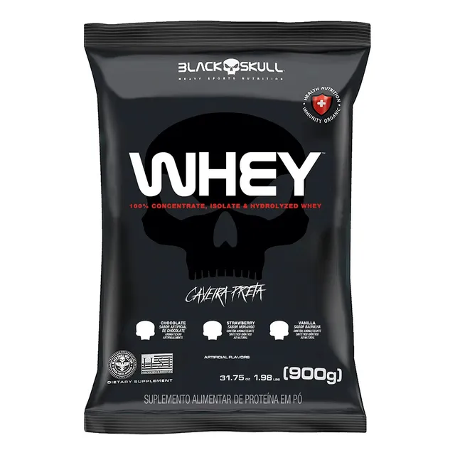 Whey Isolado Hidrolisado Conc. 900g Black Skull Sabor baunilha
