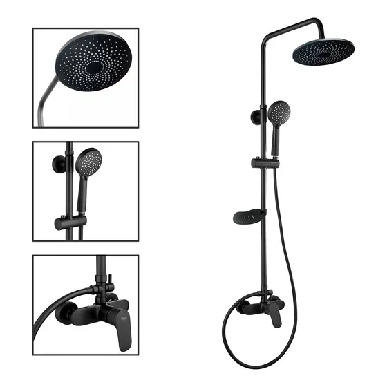 Columna Ducha Negra Plato 25cm Maneral Monomando Notte Taumm