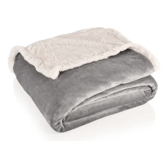 Frazada Reversible Queen Polar Corderito Microfibra 200x220 Color Gris Oscuro