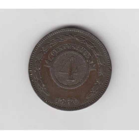 Moneda Paraguay 4 Centesimos Año 1870 Muy Buen +++