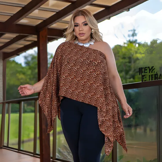 Blusa Bata Capa Plus Size Boho Chic Virginia Tendência Onça