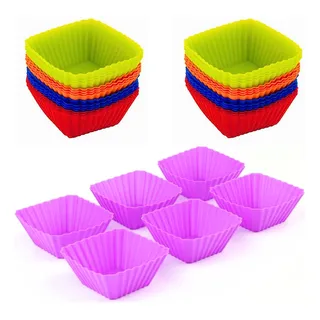 Kit 12 Formas De Silicone Cupcake Quadrado Bolo Air Fryer Cor Sortidos Kit 12 Formas De Silicone Cupcake Quadrado Bolo Air Fryer Cor Sortidos