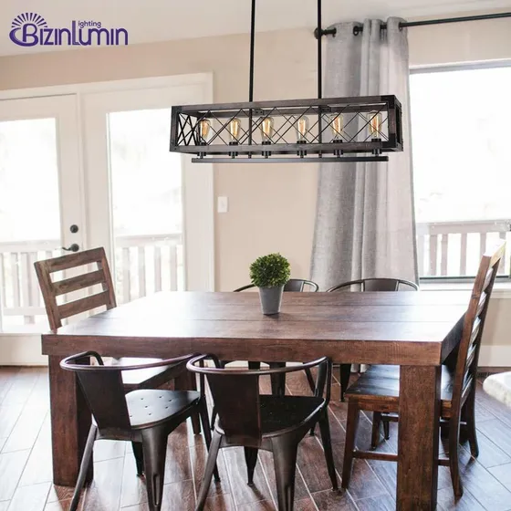 Bizinlumin Lampara Araña Rectangular Madera Larga Para 6