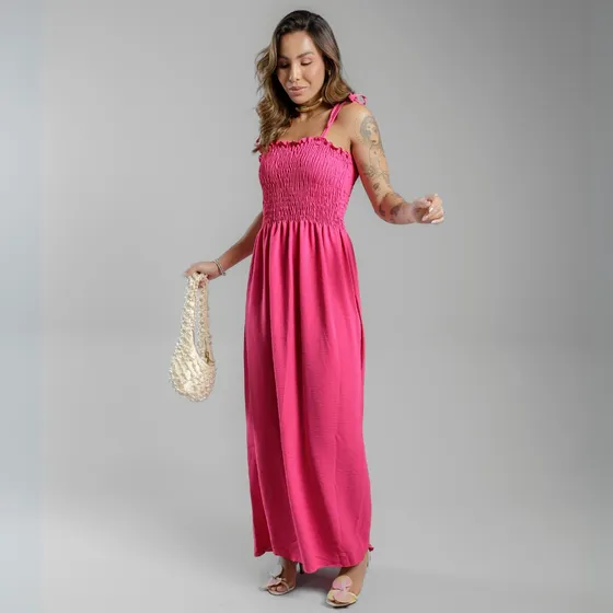 Vestido Feminino Longo Com Latex E Ajuste De Alça Evangelico