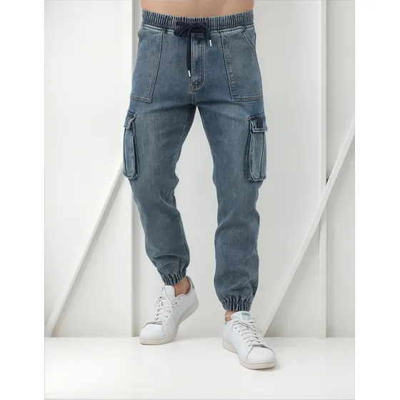 Jogger Cargo Hombre Jean Slim Con Puños Ajustables