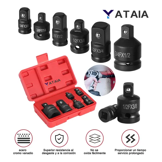 Yataia Juego De 6 Adaptadores De Manguito De Impacto, 1/4«, 3/8», 1/2«, 3/4», Reductor De Manguito De Impacto Con Carcasa Duradera Para Reductor De Adaptador De Impacto Convertido